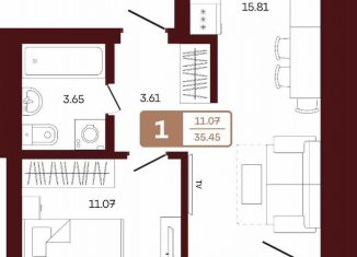 Продаю 1-ком. квартиру, 35.5 м2, село Акбердино, Газпромовская улица, 2