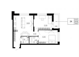 Продается 2-комнатная квартира, 70.9 м2, Орёл