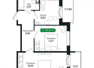 Продается двухкомнатная квартира, 50.1 м2, Сертолово