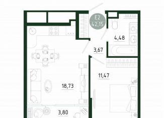 Продам однокомнатную квартиру, 42.2 м2, Тула