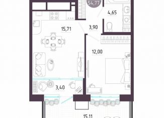 Продажа однокомнатной квартиры, 54.8 м2, Тула, Пряничная улица, 8