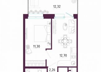 1-комнатная квартира на продажу, 44.4 м2, Тула, Пряничная улица, 7