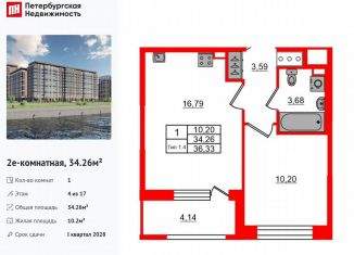 Продам 1-ком. квартиру, 34.3 м2, Санкт-Петербург, муниципальный округ Невский