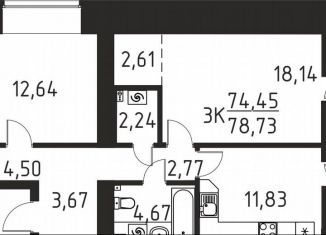 Продаю 3-комнатную квартиру, 78.7 м2, деревня Кисловка, улица Василия Кандинского, 4