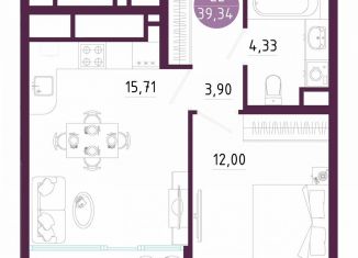 Продается 1-ком. квартира, 39.3 м2, Тула, Пряничная улица, 7