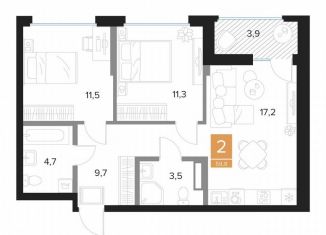 2-ком. квартира на продажу, 59.9 м2, Курск