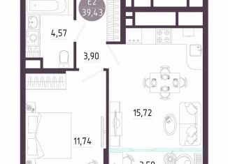 Продаю однокомнатную квартиру, 39.4 м2, Тула, Пряничная улица, 8