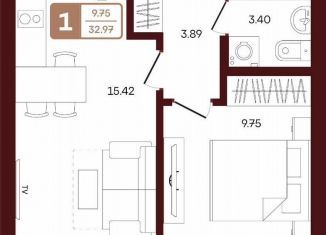 Продаю 1-ком. квартиру, 33 м2, село Акбердино