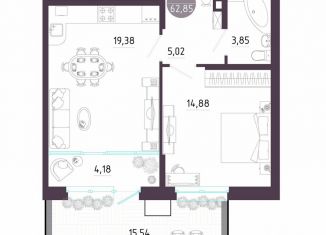 1-комнатная квартира на продажу, 62.9 м2, Тула, Пряничная улица, 8