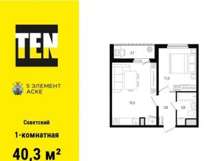 Продается 1-комнатная квартира, 40.3 м2, Ростов-на-Дону, ЖК Пятый Элемент