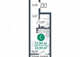 Квартира на продажу студия, 22.9 м2, деревня Дударева, улица Сергея Джанбровского, 27к1