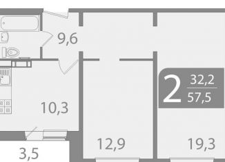 Продается двухкомнатная квартира, 57.6 м2, Томск, улица Пришвина, 46