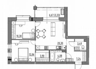 Продам 2-ком. квартиру, 64.8 м2, деревня Новолисиха