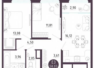 Продаю 2-ком. квартиру, 58 м2, Тула, Пряничная улица, 9