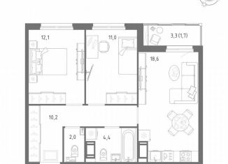 2-комнатная квартира на продажу, 60 м2, посёлок Шушары