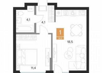 1-комнатная квартира на продажу, 38.8 м2, Курск, улица Бойцов 9-й Дивизии