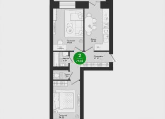 Двухкомнатная квартира на продажу, 74.8 м2, Йошкар-Ола, микрорайон Гомзово