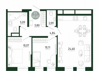 Продажа 2-комнатной квартиры, 60.6 м2, Тула, улица Генерала Маргелова, 9В