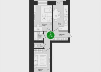 Продаю двухкомнатную квартиру, 74.9 м2, Йошкар-Ола, микрорайон Гомзово