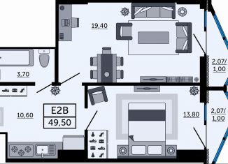 Продам 2-ком. квартиру, 49.5 м2, Ростов-на-Дону, проспект Космонавтов, 1Вс2, ЖК Акватория