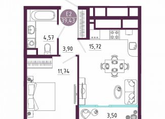Продаю однокомнатную квартиру, 39.4 м2, Тула, Пряничная улица, 7