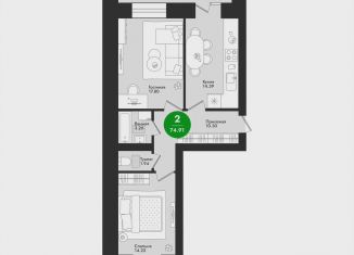 Продам 2-ком. квартиру, 74.9 м2, Йошкар-Ола, микрорайон Гомзово