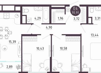 Продажа 3-комнатной квартиры, 70.9 м2, Тула, Пряничная улица, 9
