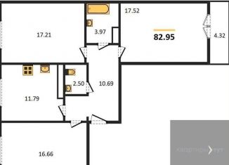 Продажа трехкомнатной квартиры, 83 м2, Воронеж, улица Артамонова, 34Ж, ЖК Волна-1