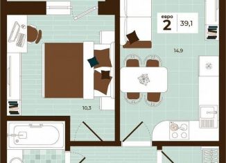 Продается двухкомнатная квартира, 39.1 м2, Тула