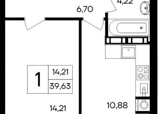Продается однокомнатная квартира, 39.6 м2, посёлок городского типа Гвардейское
