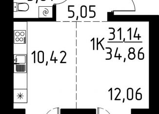 Продаю однокомнатную квартиру, 34.9 м2, деревня Кисловка, улица Марины Цветаевой, 42