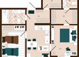 Продажа 3-комнатной квартиры, 65.1 м2, Тула