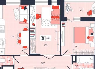 Продам 3-ком. квартиру, 68.9 м2, Тула