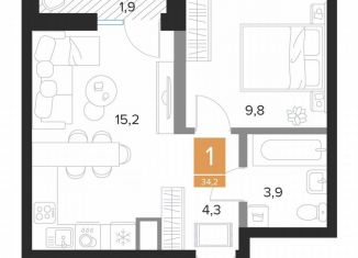 Продажа однокомнатной квартиры, 34.2 м2, Курск