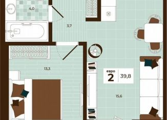 2-ком. квартира на продажу, 39.8 м2, Тула