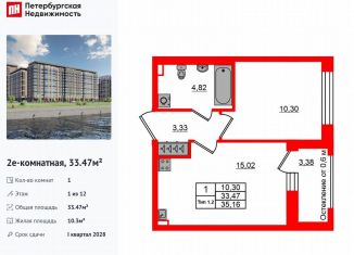 Продается 1-комнатная квартира, 33.5 м2, Санкт-Петербург, метро Улица Дыбенко