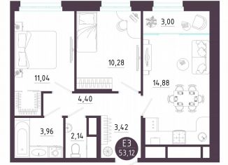 Продается 2-ком. квартира, 53.1 м2, Тула, Пряничная улица, 9