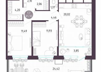 2-ком. квартира на продажу, 85.9 м2, Тула, Пряничная улица, 8