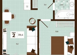 Двухкомнатная квартира на продажу, 39.4 м2, Тула