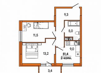 2-комнатная квартира на продажу, 49 м2, Ульяновск, улица Варейкиса, 48, ЖК Заря