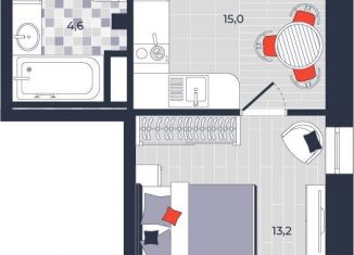 Продажа двухкомнатной квартиры, 43.3 м2, Тула