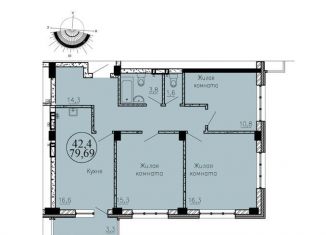 Продается 3-комнатная квартира, 81 м2, Новосибирск, Озёрная улица, ЖК Крымский