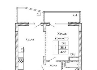 Продажа 1-комнатной квартиры, 42.8 м2, Воронеж, ЖК Микрорайон Боровое