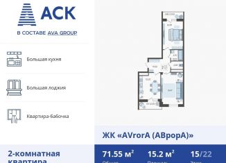 2-комнатная квартира на продажу, 71.6 м2, Краснодар, улица Дзержинского, 95, ЖК Аврора