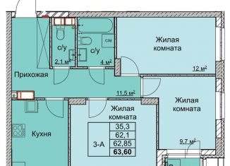 Продажа 3-комнатной квартиры, 62.9 м2, Нижний Новгород, переулок Профинтерна, ЖК Маяковский Парк