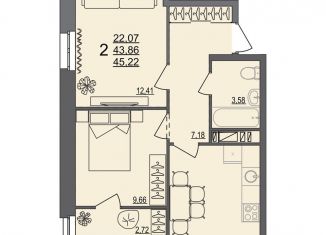 Продается двухкомнатная квартира, 45.2 м2, Волгоград, Краснооктябрьский район, Тарифная улица, 13