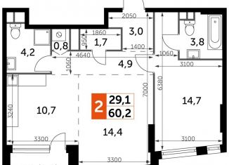 Продажа 2-комнатной квартиры, 60.2 м2, Москва, Варшавское шоссе, 37Ак3, ЮАО