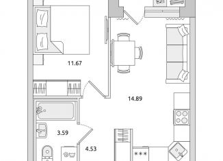 Продажа однокомнатной квартиры, 34.6 м2, поселок Бугры