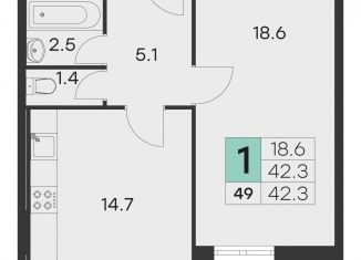 Продается однокомнатная квартира, 42.3 м2, Хотьково