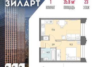 Продажа 1-ком. квартиры, 35.8 м2, Москва, жилой комплекс Зиларт, 21/22, станция ЗИЛ